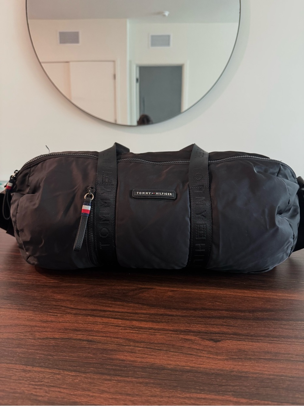 Tommy Hilfiger Black Nylon Duffel with Signature Trim